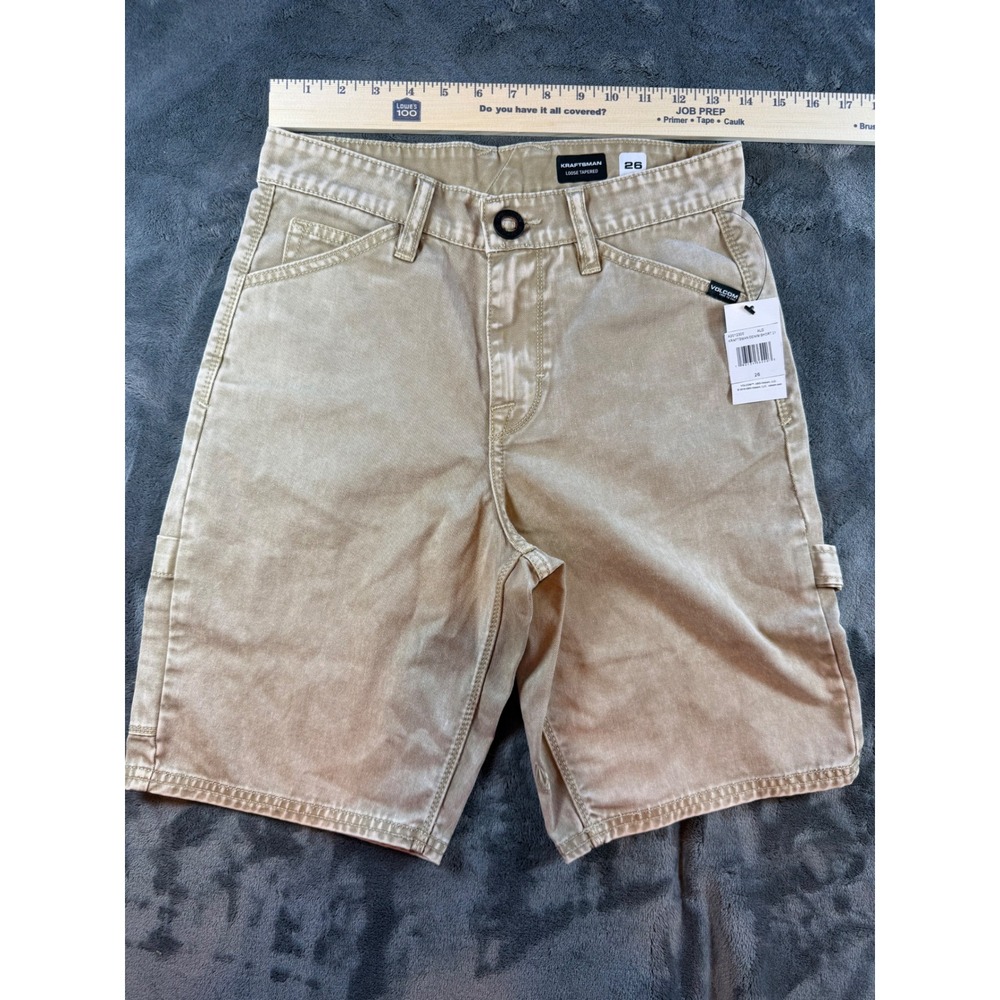 Volcom Boys Kraftsman Denim Short 21 Khaki Size 26 Carpenter Cargo